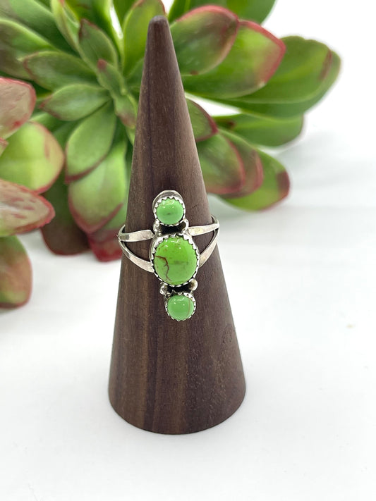 7.5 3 Stone Gaspeite Ring by Annette Martinez, Navajo