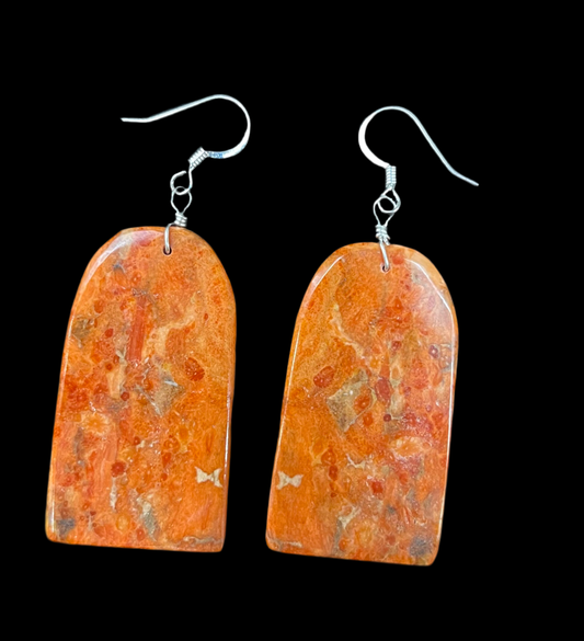 Apple Coral Slab Earrings by Joe Garcia, Santo Domingo