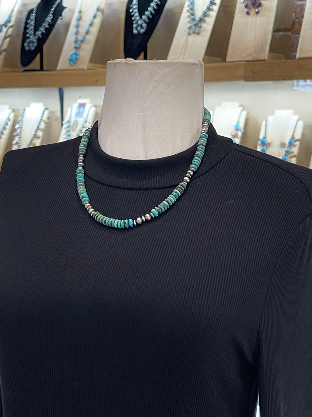 20" Turquoise & Navajo Style Pearls Necklace by Tammy Nolcott, Navajo