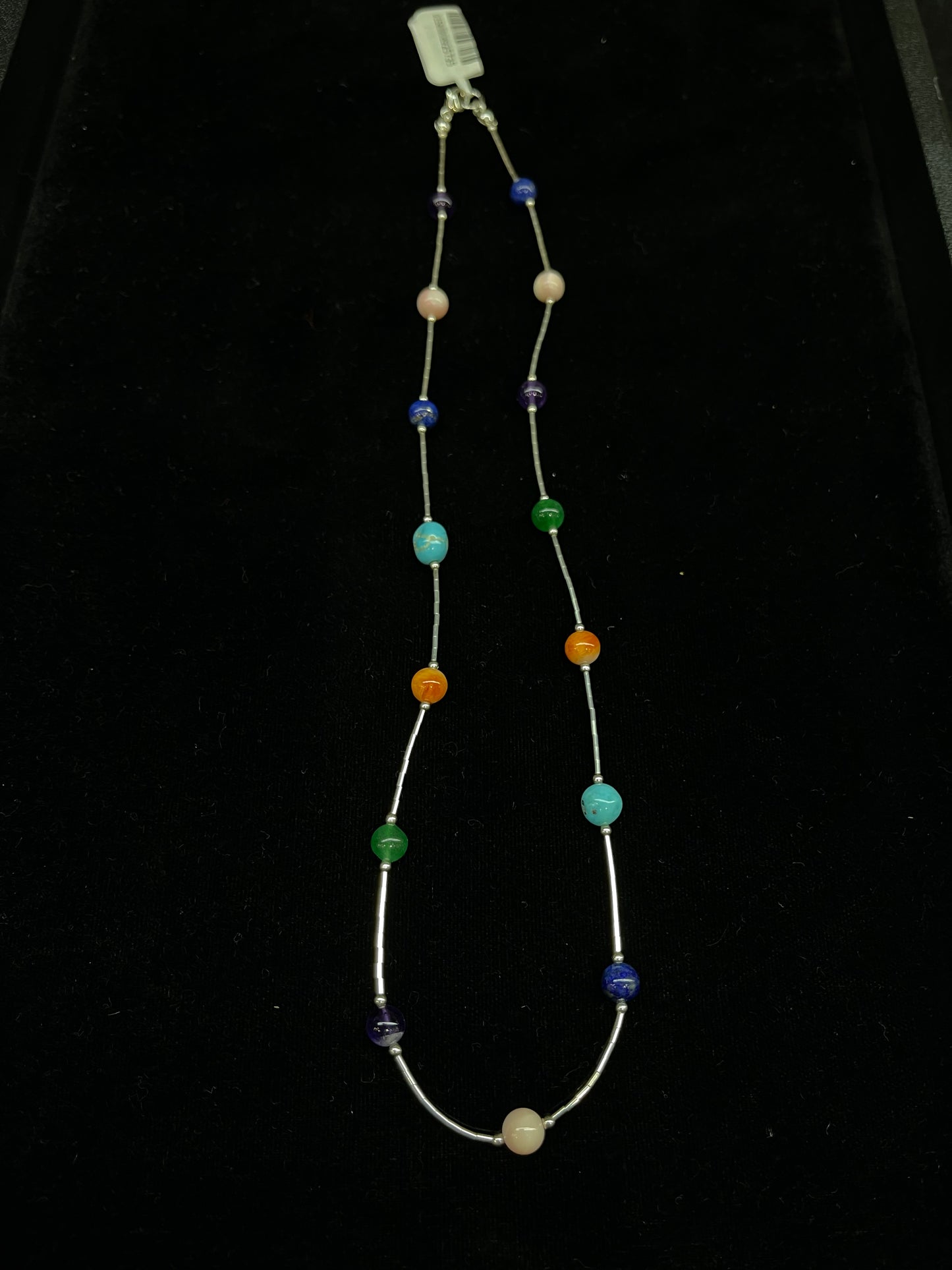 18" Multi Stone Rainbow Necklace and Liquid Silver