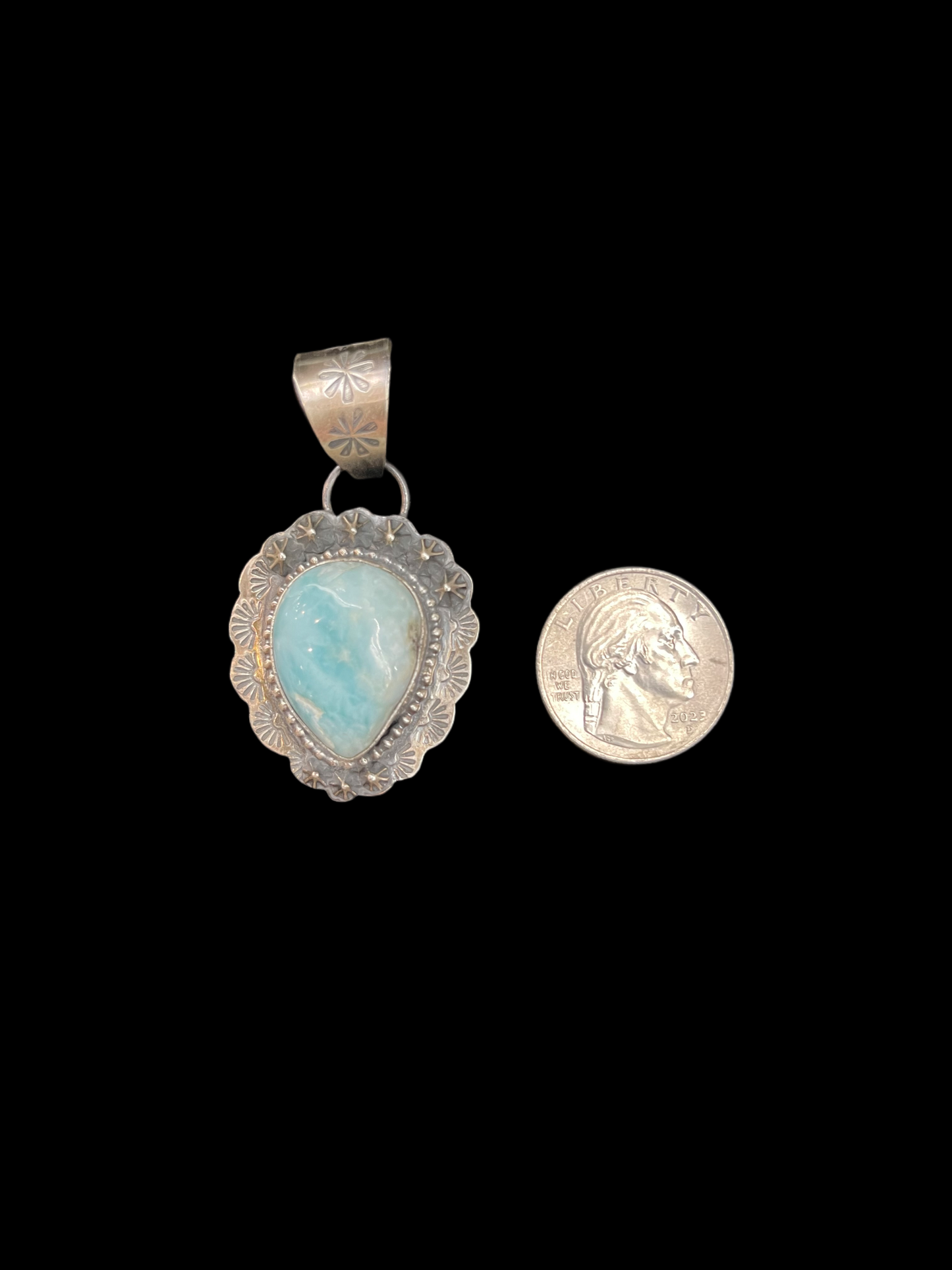 Larimar Turquoise Pendant by Ned Nez, Navajo