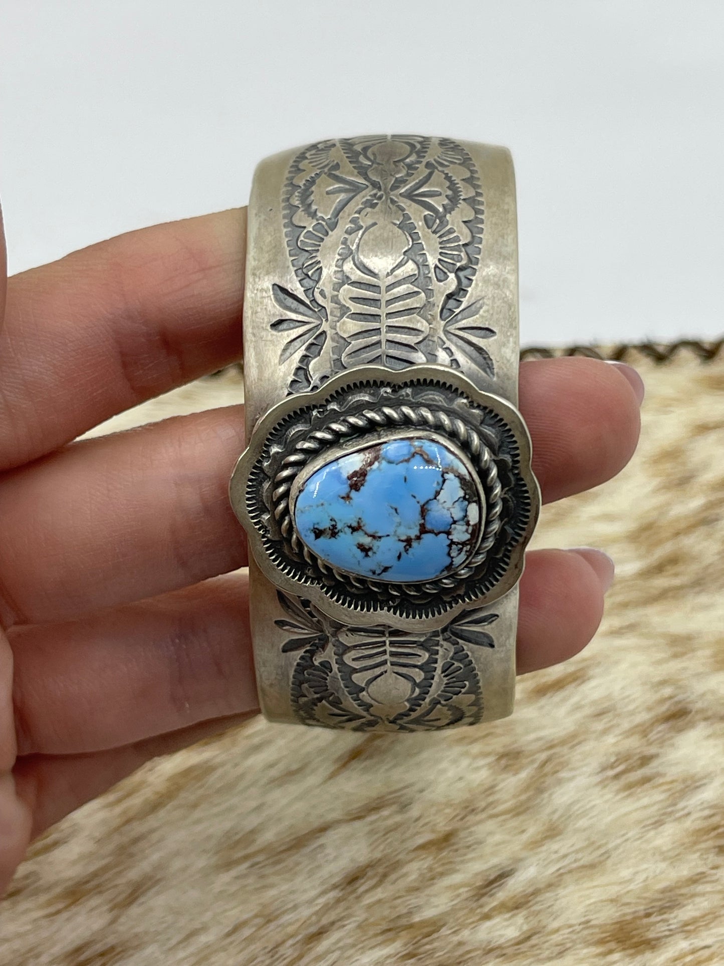 6 1/4"-7" Golden Hills Turquoise Bracelet by Boyd J. Ashley, Navajo