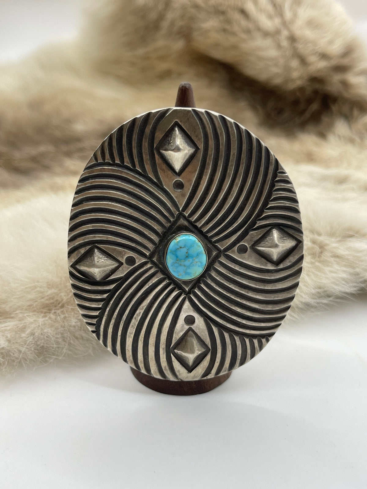 9.0 XL Conch Ring with Kingman Turquoise by Calvin Martinez, Navajo