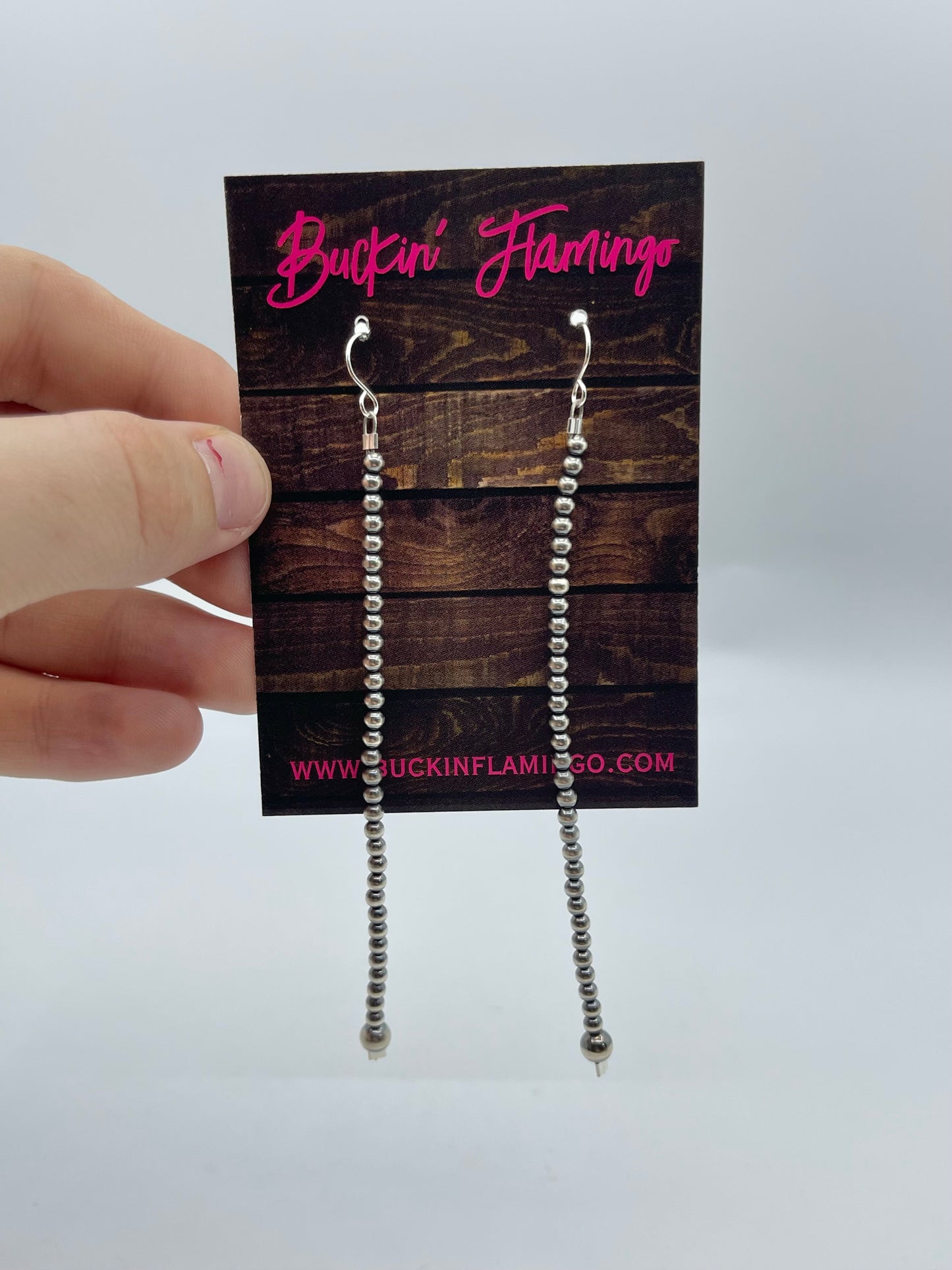 3mm Navajo Style Pearl Earrings, 4" Long