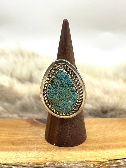 Adjustable Kingman Web Turquoise Ring