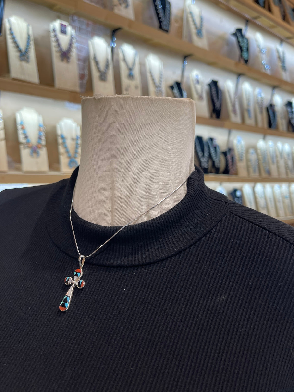 Inlay Cross Pendant 16" Necklace by Zuni