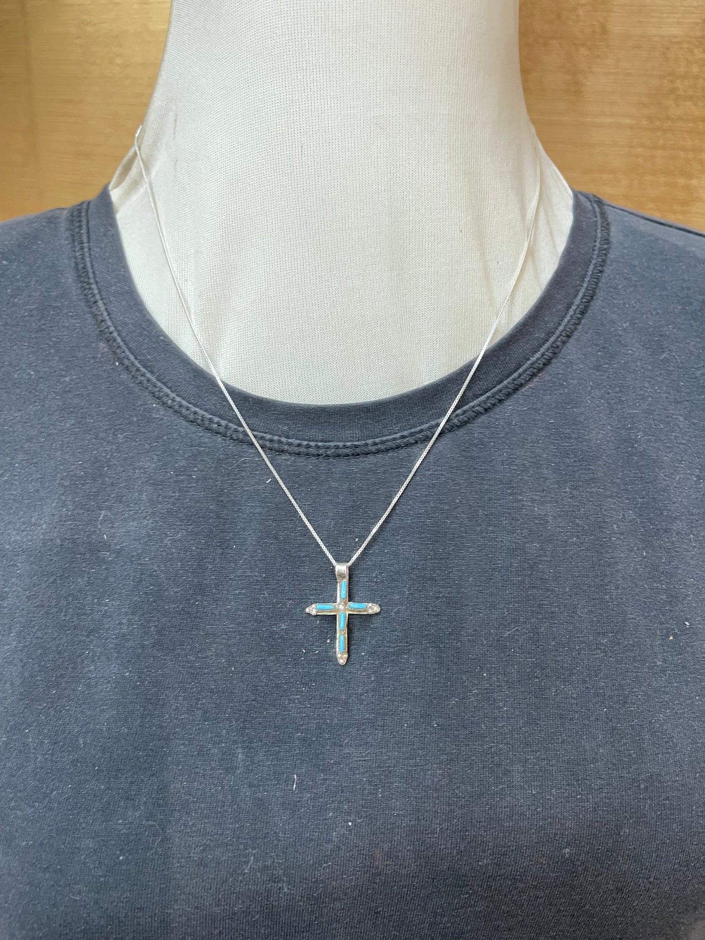 Turquoise Needle Point Cross Pendant by Jill Reywa, Zuni