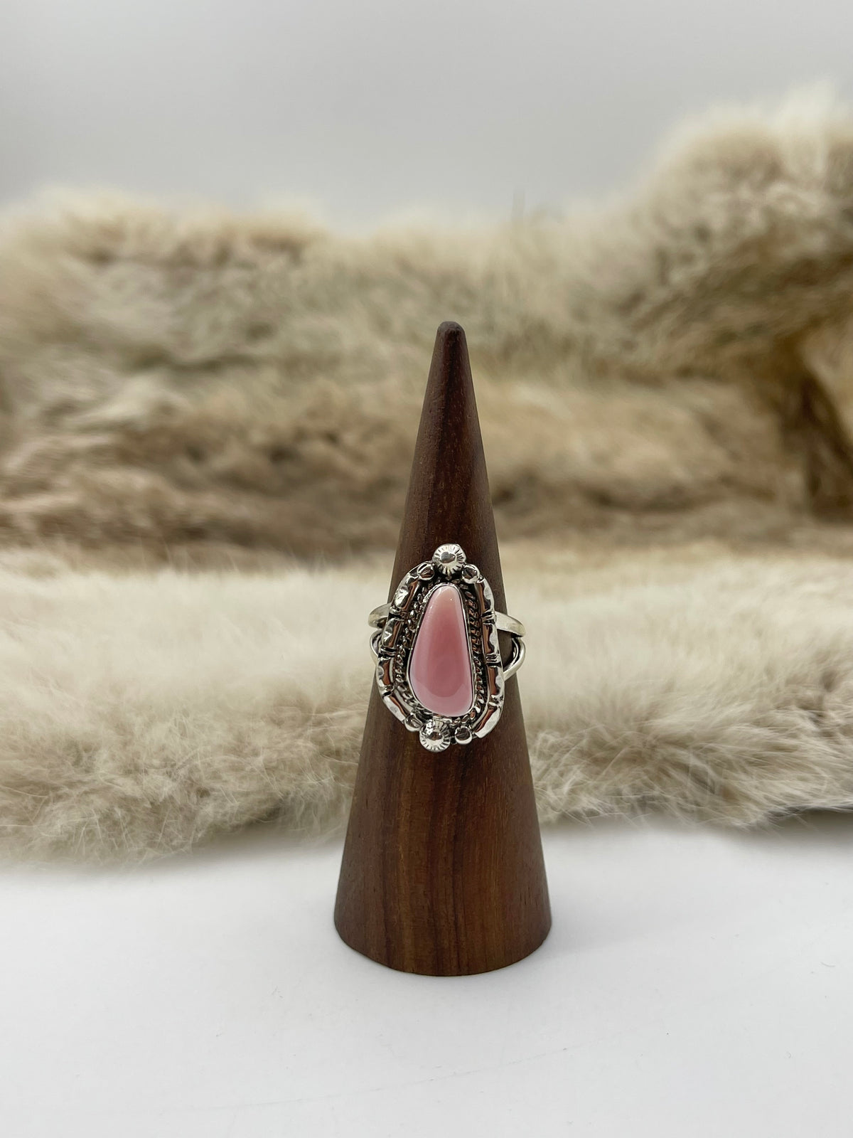 7.0 Pink Conch Shell Ring by Annette Chiquita, Navajo