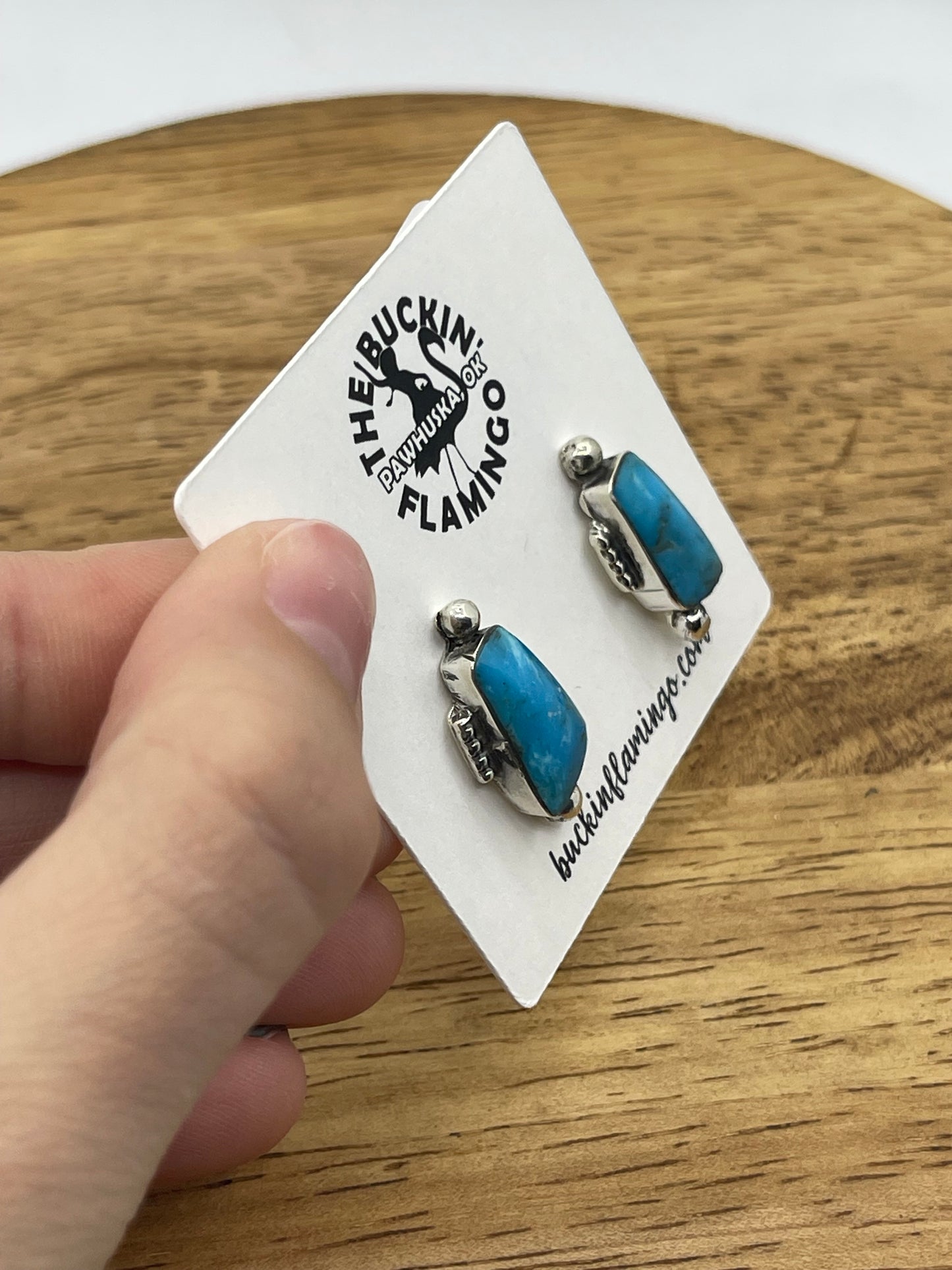 Turquoise Post Earrings by Myra Benally, Navajo