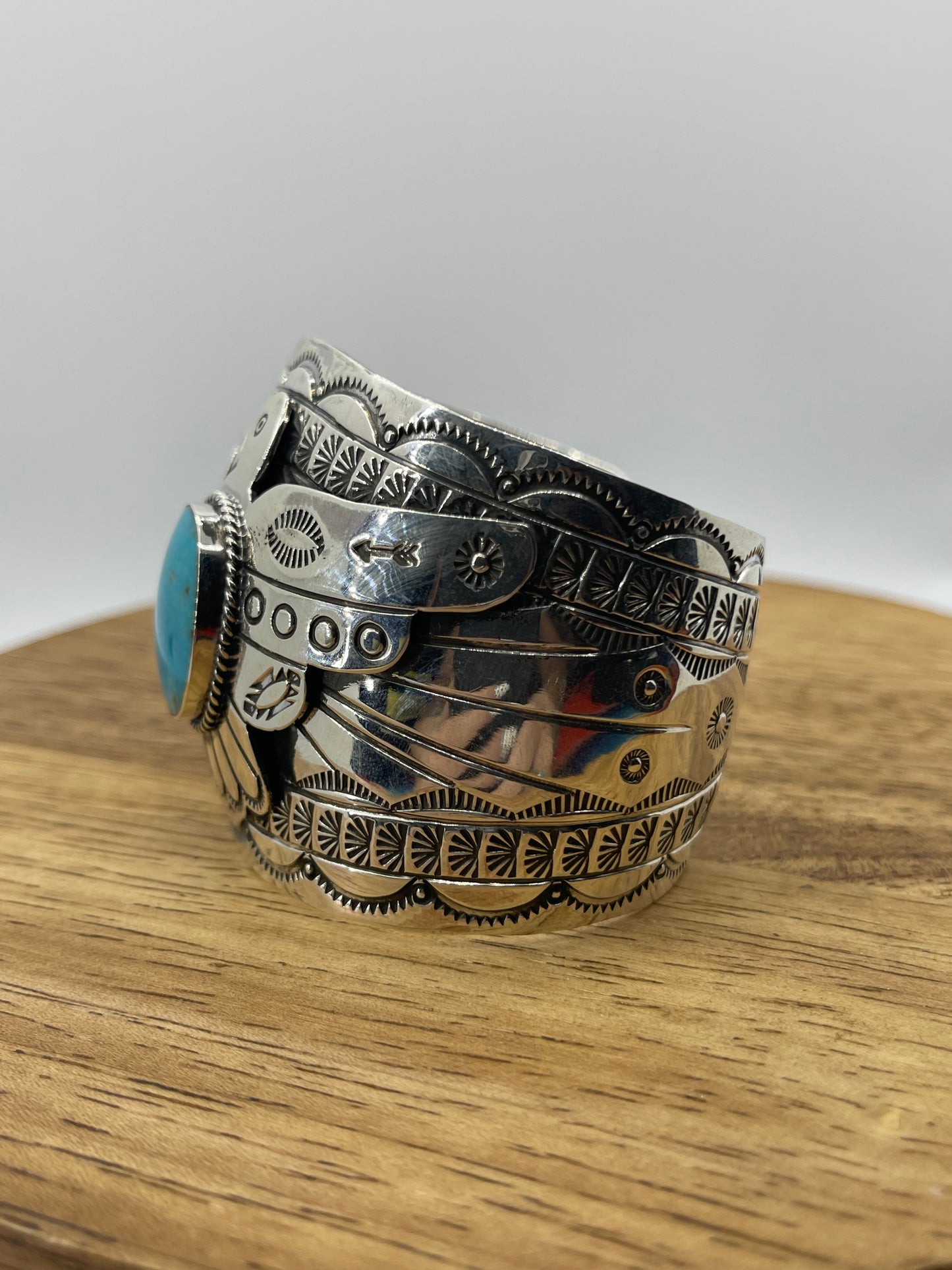 Thunderbird Cuff w/Turquoise by Evelyn BaHe, Navajo