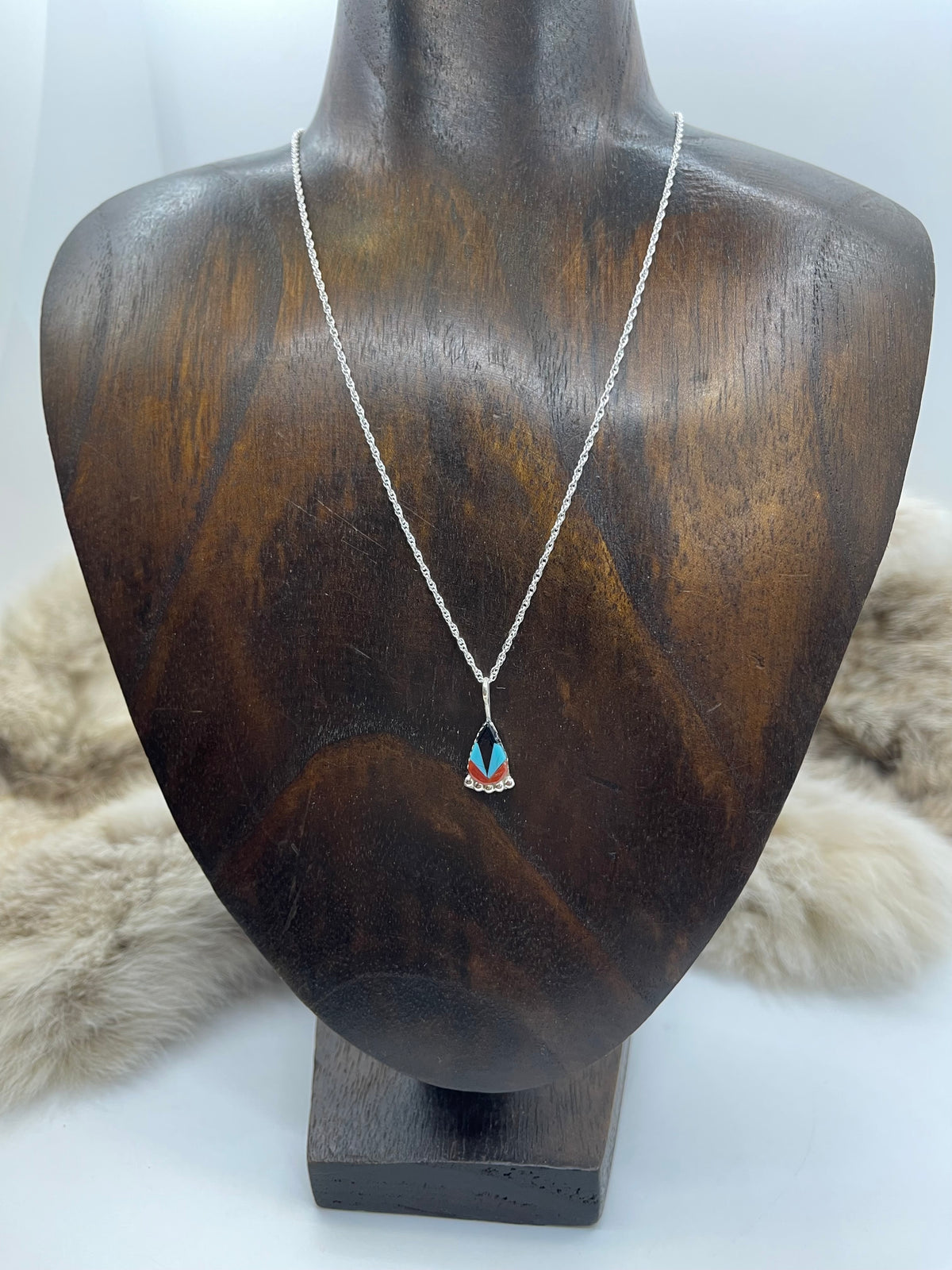 16" 3.7mm Bail Tiny Inlay Pendant Necklace by Donovan Mahkee, Zuni