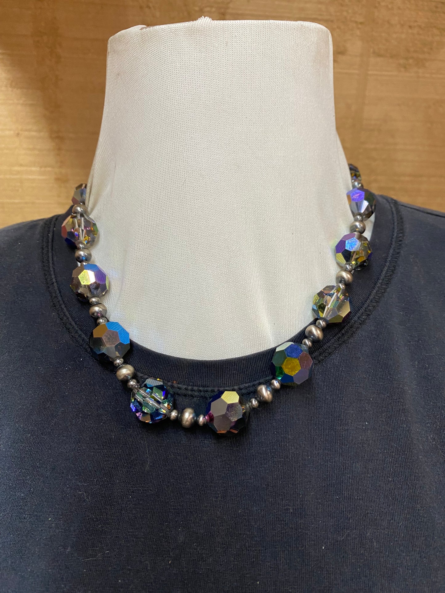 Iridescent Crystals and Navajo Pearls Necklace