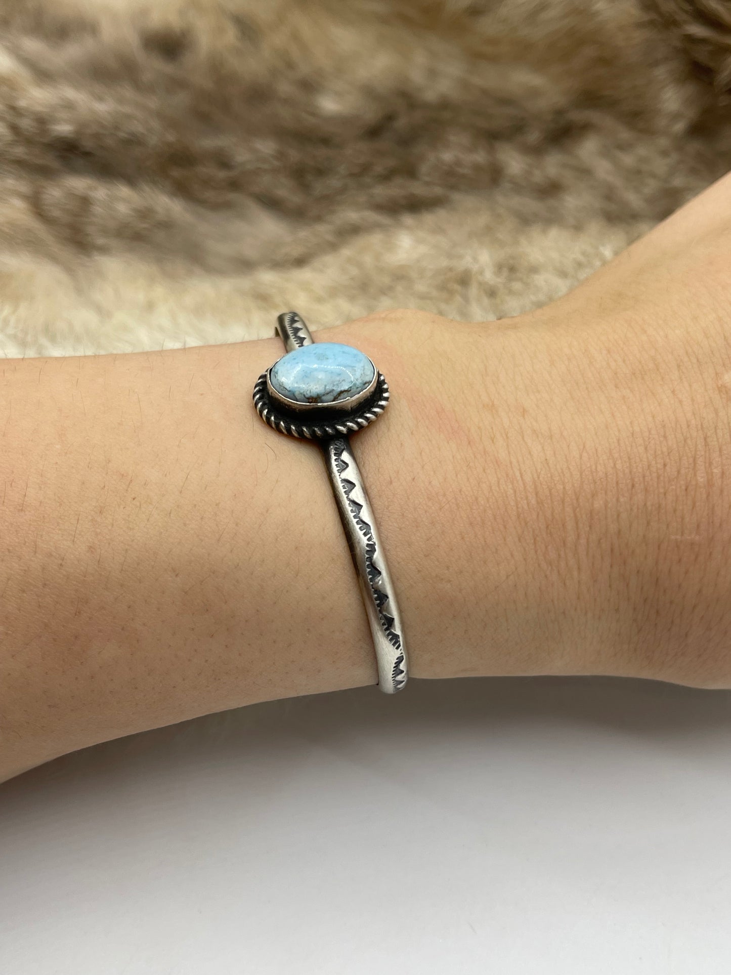 5.5"-7" Single Stone Golden Hills Turquoise Cuff by Donovan Skeet, Navajo