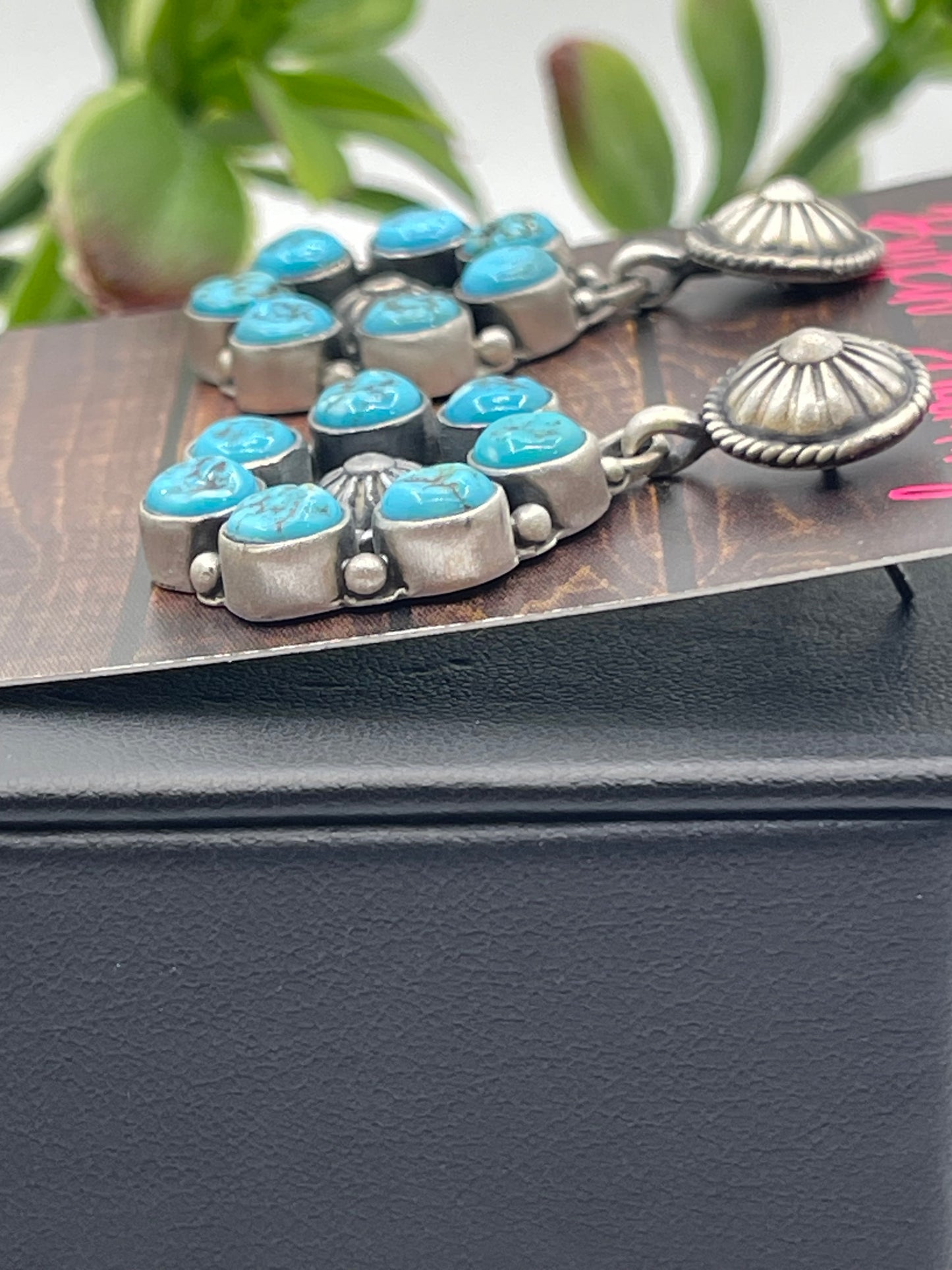 Sleeping Beauty Turquoise Concho Dangle Earrings