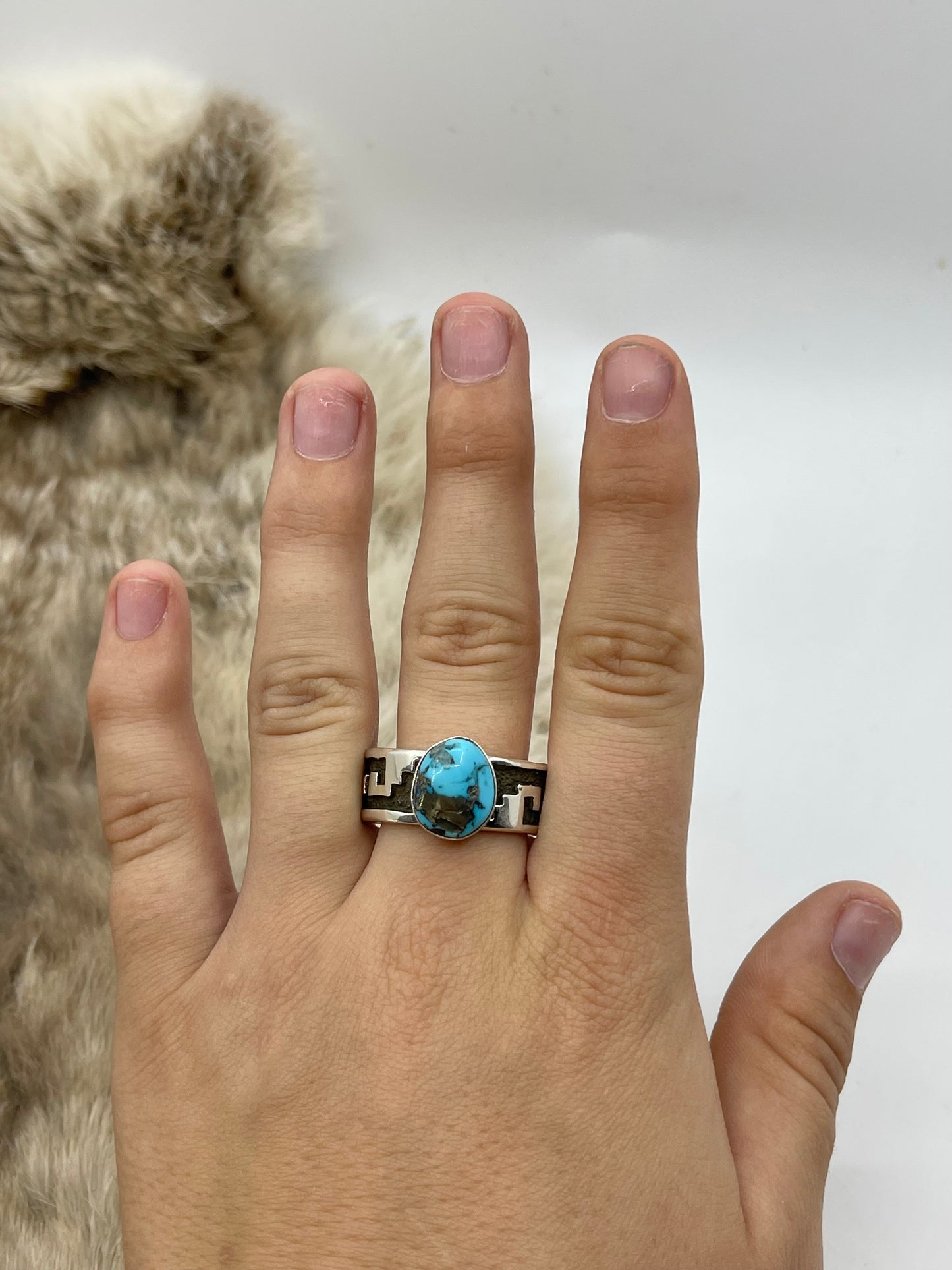 14.5 Morenci Turquoise Ring by Marie Jackson, Navajo
