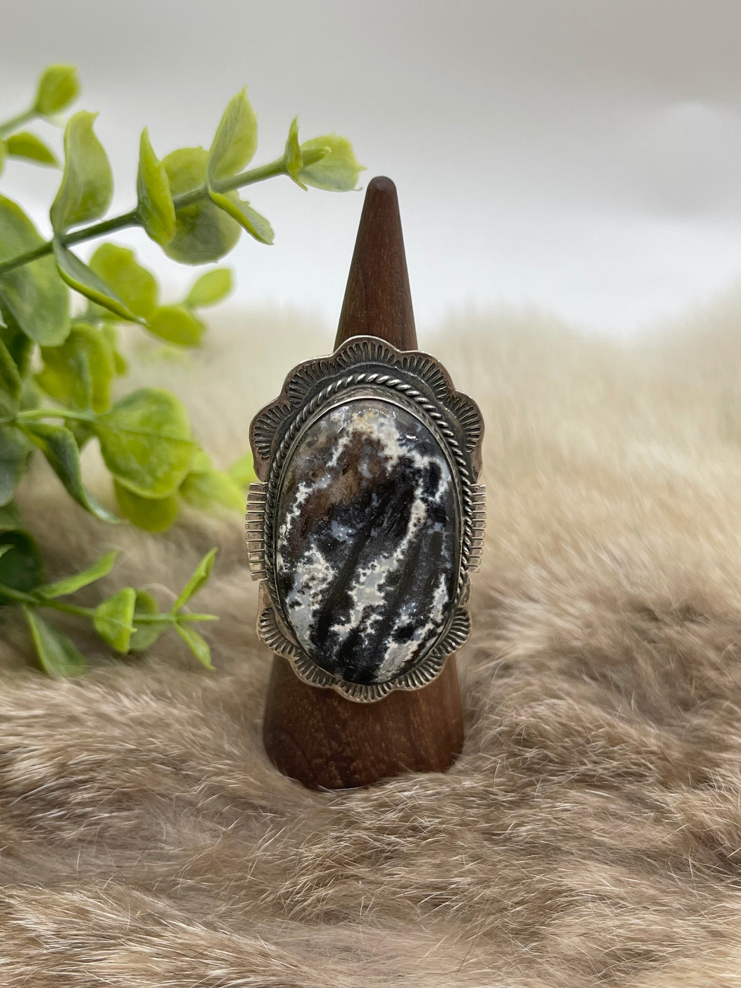 8.0 Zebra Jasper Oval Ring by John Nelson, Navajo