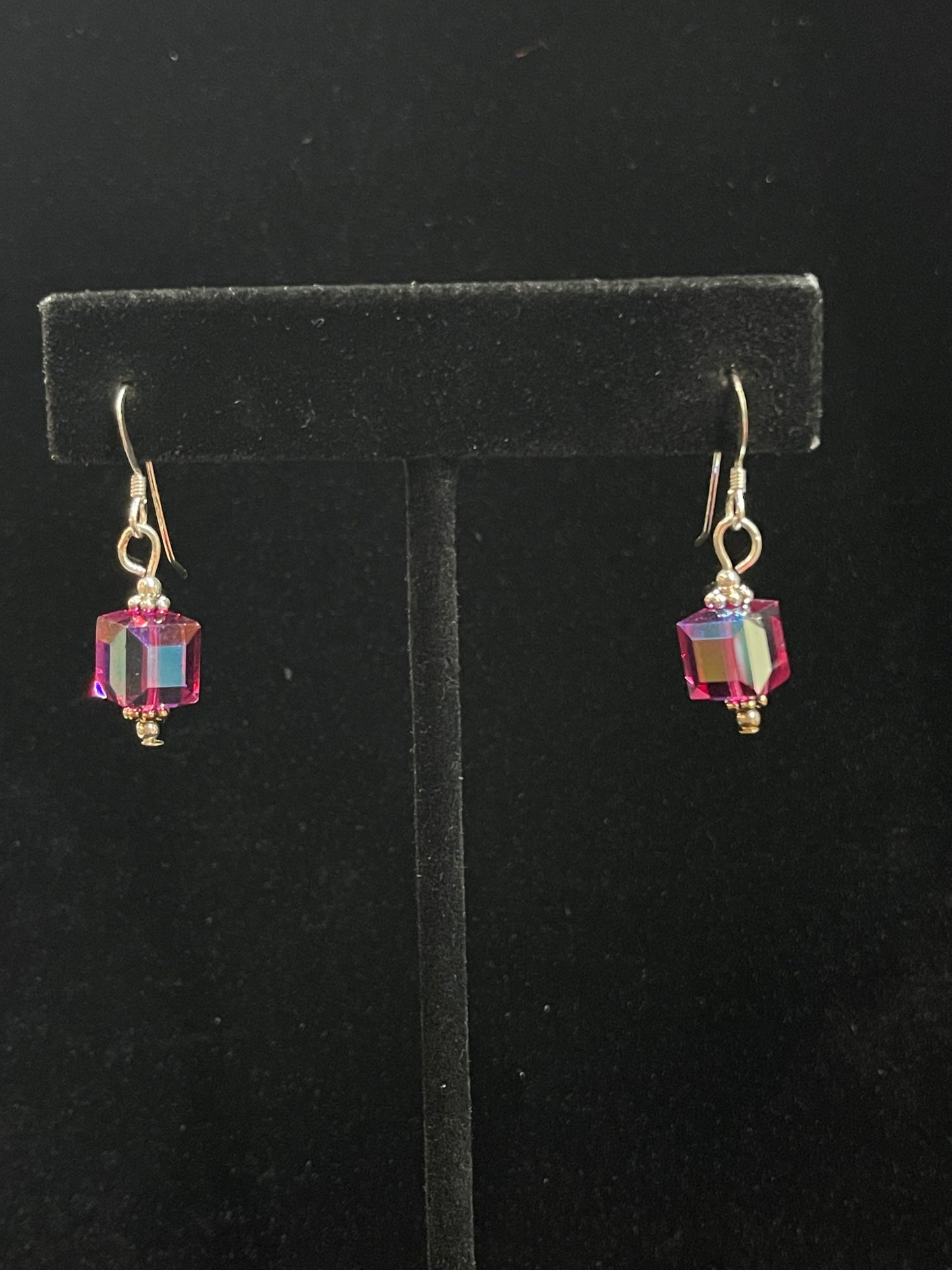 Dangle Earrings with Pink Swarovski Crystals