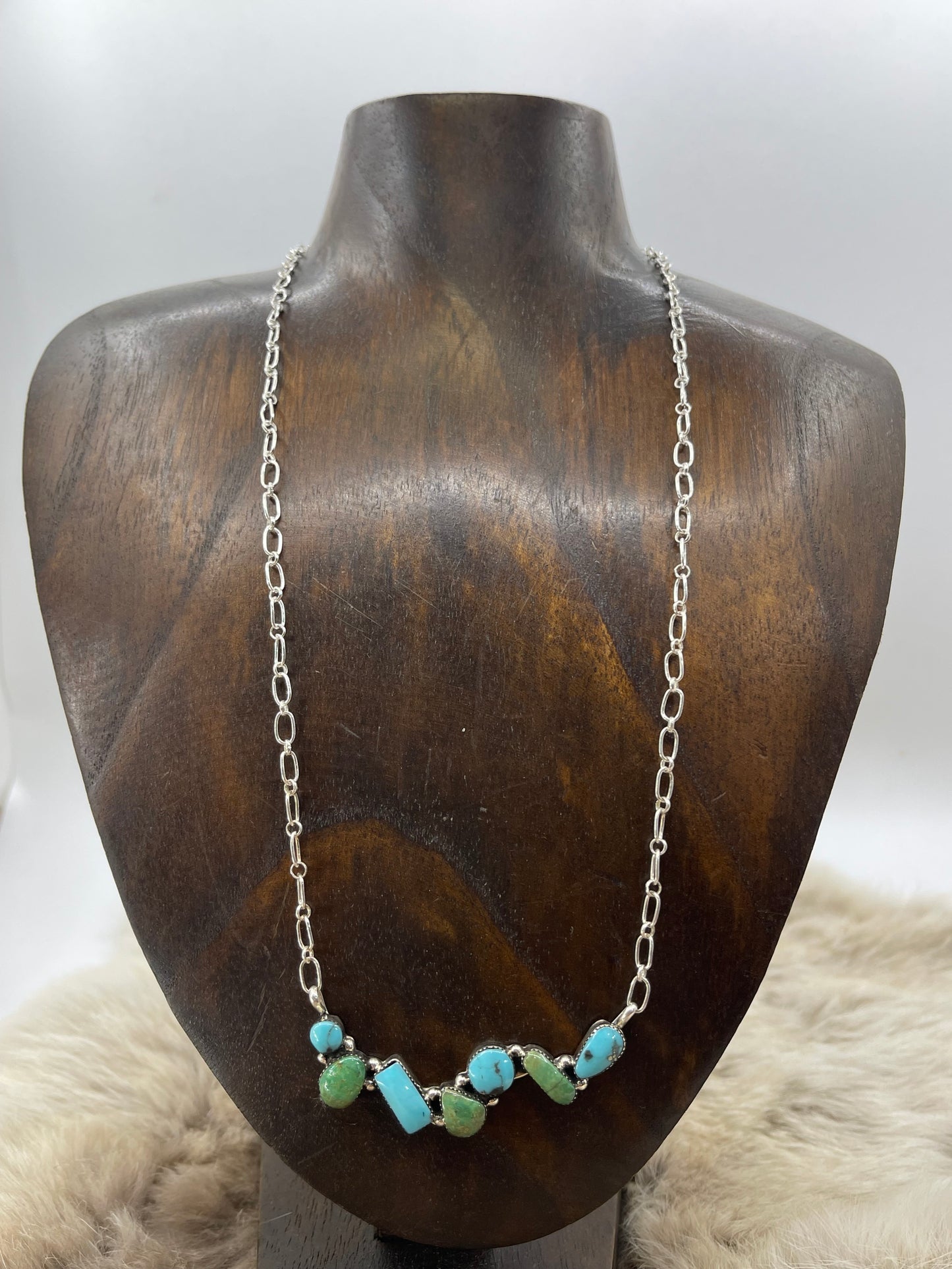 20" Blue and Green Turquoise Necklace by David Lopez, Navajo