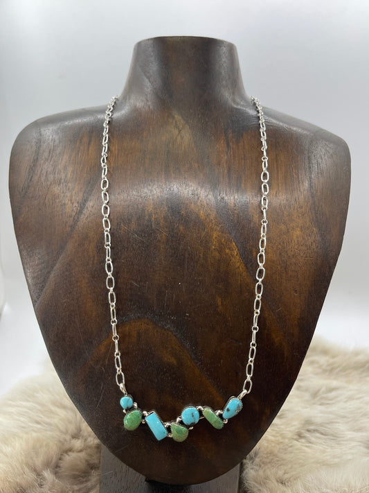 20" Blue and Green Turquoise Necklace by David Lopez, Navajo