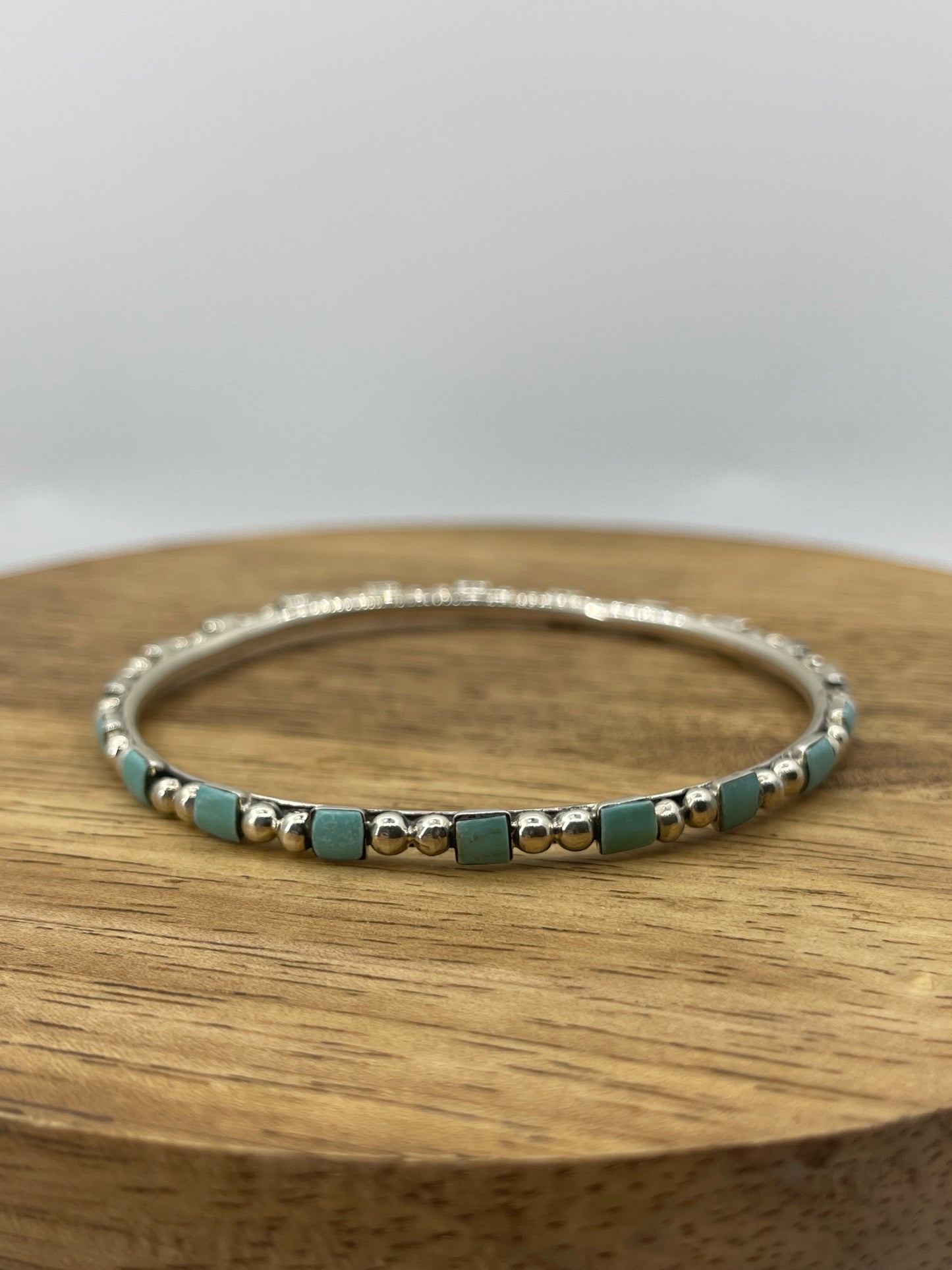 Bangle with Silver Dots and Square Turquoise by Sheena Jack, Navajo