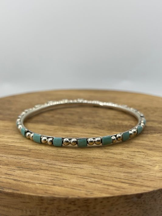 Bangle with Silver Dots and Square Turquoise by Sheena Jack, Navajo