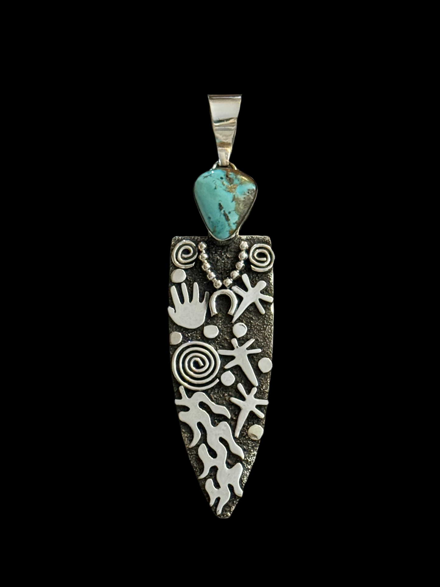 Grandma Petroglyph Pendant with Kingman Web Turquoise by Alex Sanchez, Navajo