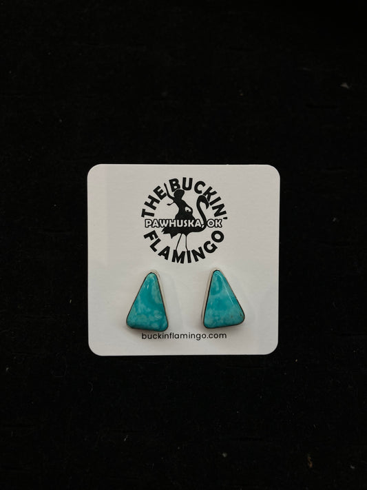 Kingman Turquoise Triangle Post Earrings by Sheryl Kee, Navajo