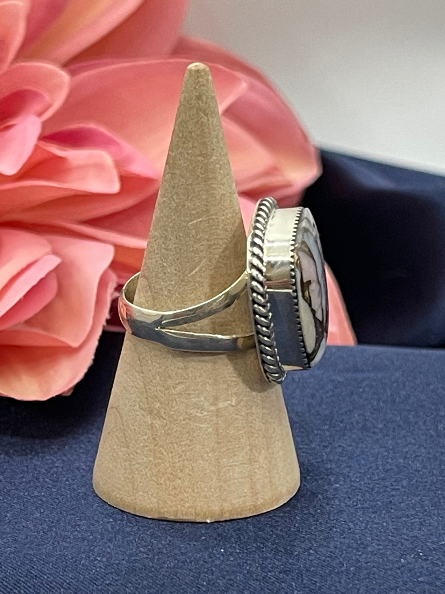 5.0 Mosaic Rhodochrosite Ring