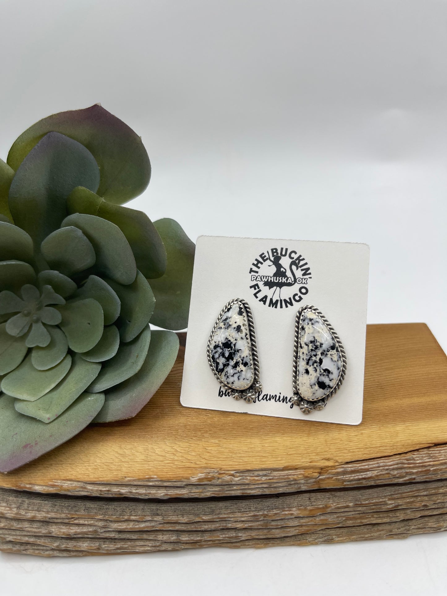 White Buffalo Post Earrings by Virginia Becenti, Navajo
