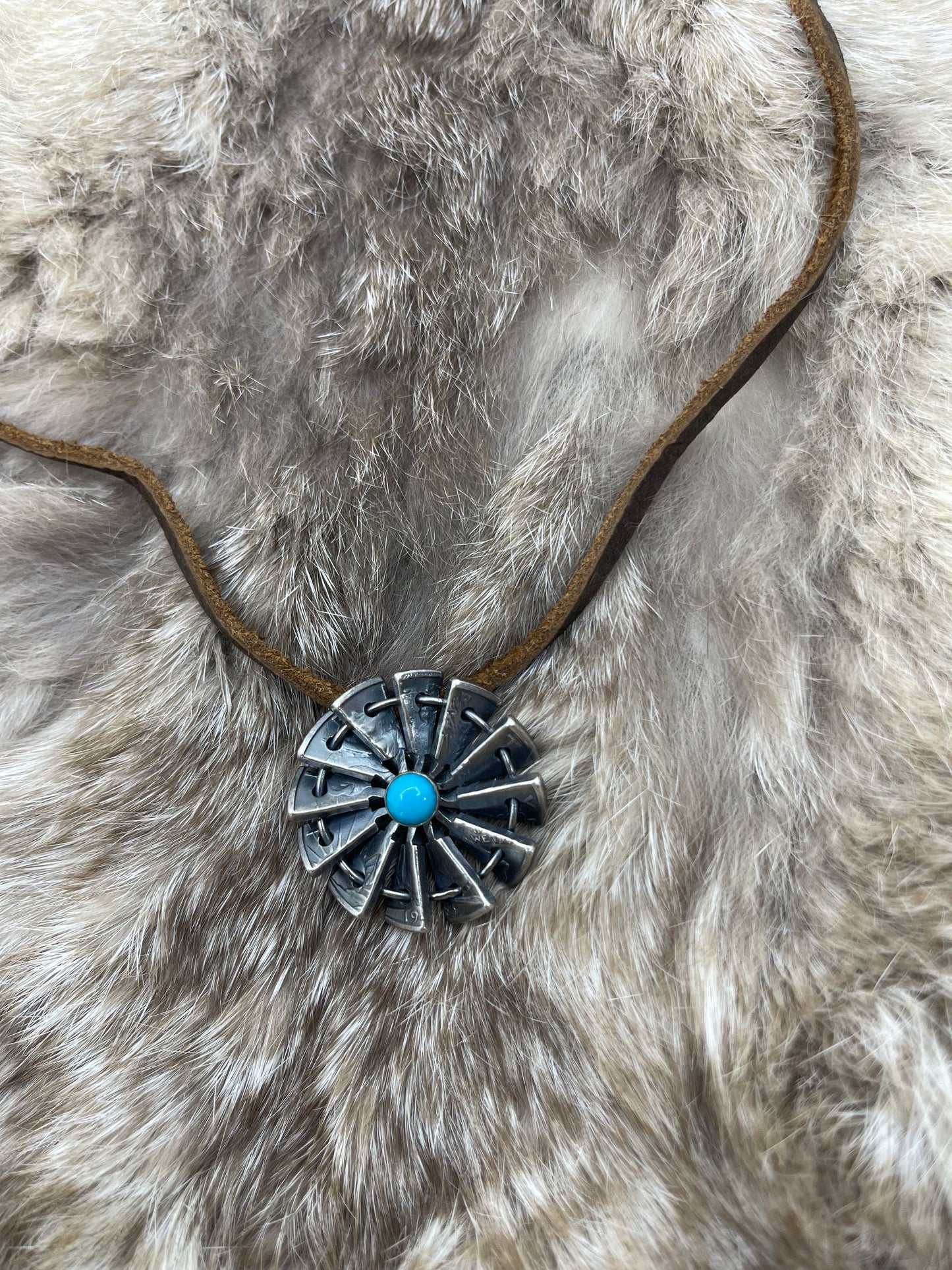 Silver Half Dollar by Bad Bronc 7mm Bale on Adjustable Leather Necklace