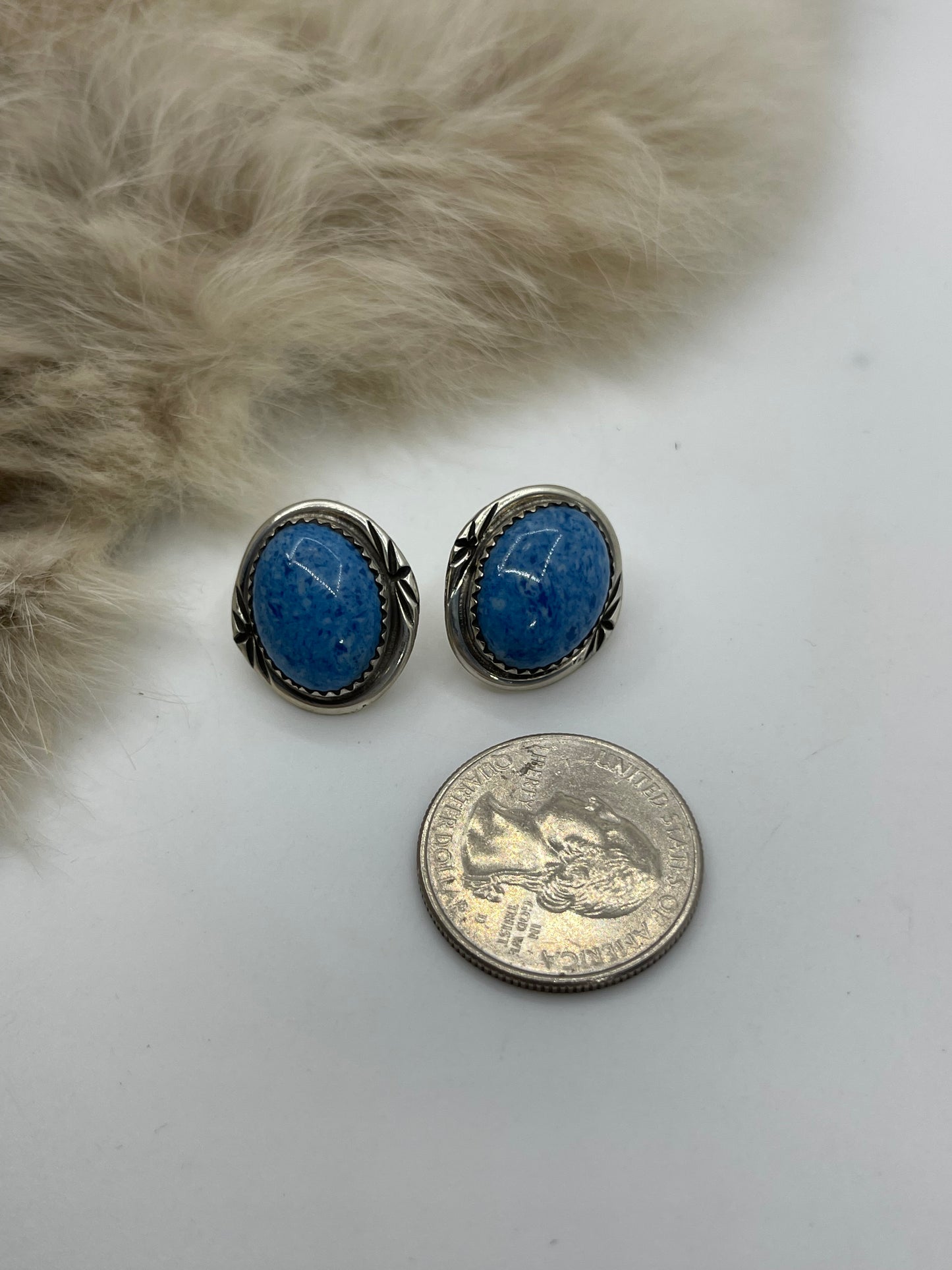 Denim Lapis Oval Post by Annette Martinez, Navajo