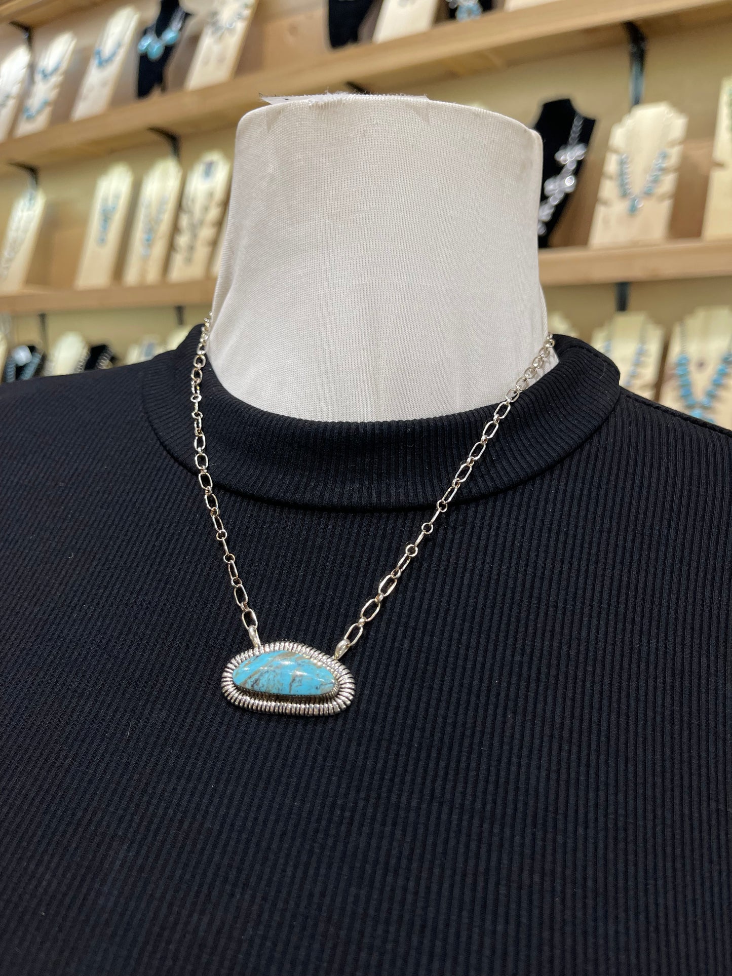 18" Kingman Turquoise Necklace by Charlene Yazzie, Navajo