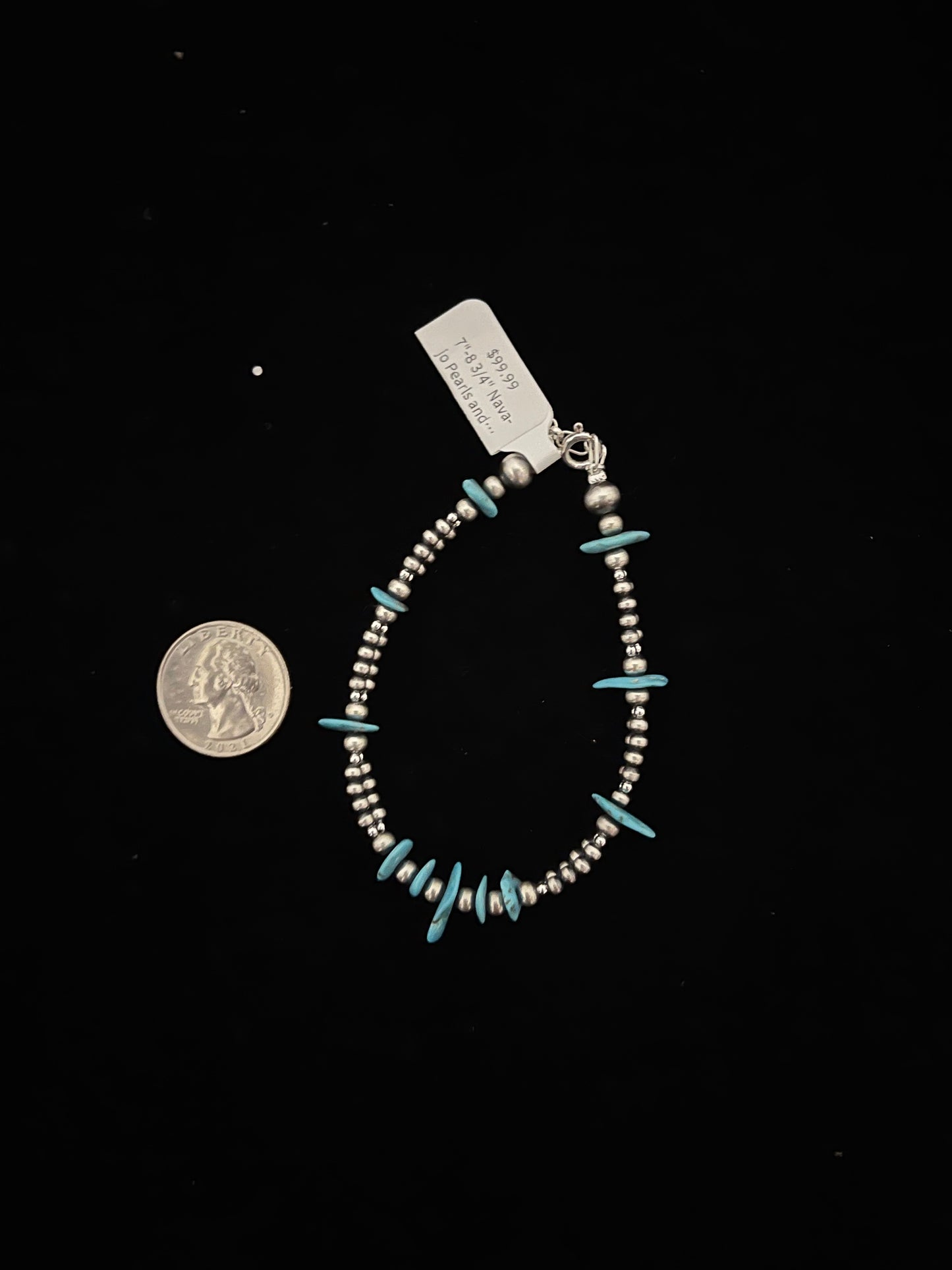 7"-8 3/4" Navajo Pearls and Turquoise Chunk Bracelet by Lucinda Sardo, Navajo