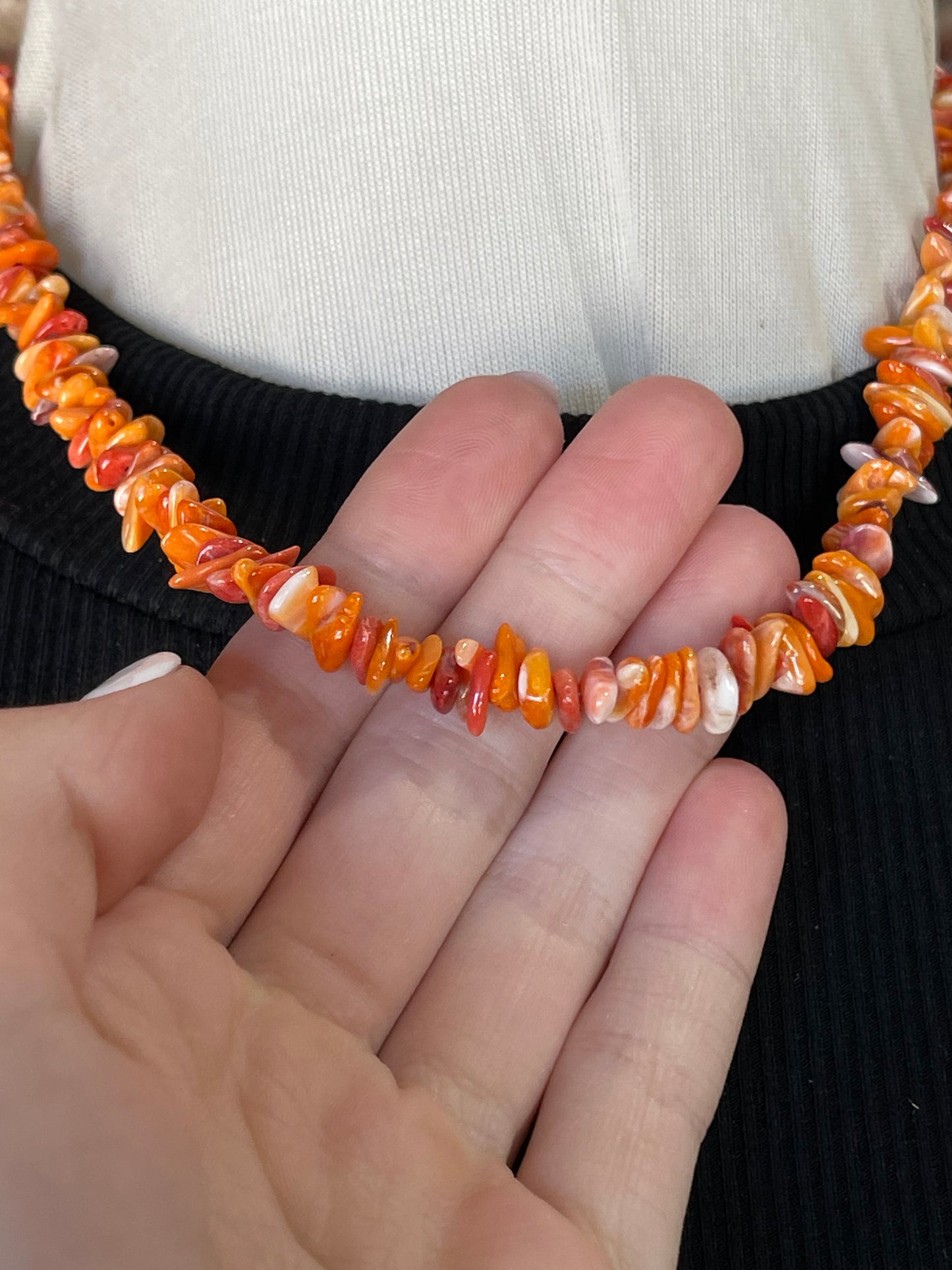 16" orange Spiny Oyster Shell Nugget Necklace