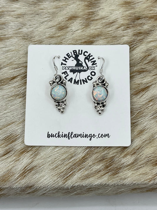 White Opal Dangle Earrings by Jerryson Henio, Navajo