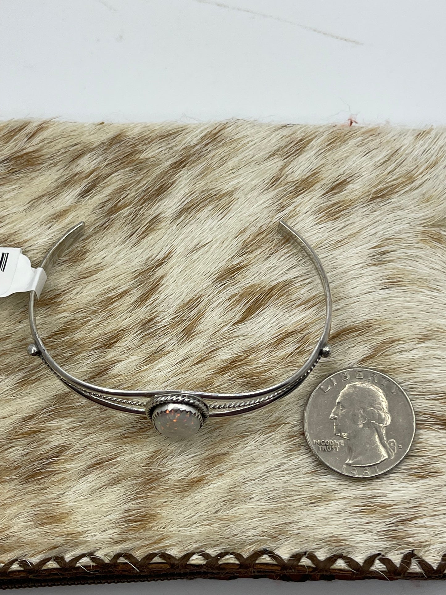 6"-7" White Opal Oval Cuff by Alice Saunders, Navajo