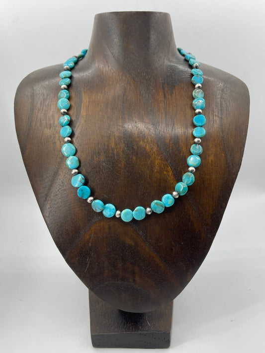 Turquoise and Handmade Navajo Pearls Necklace by Tammy Nolcott, Navajo
