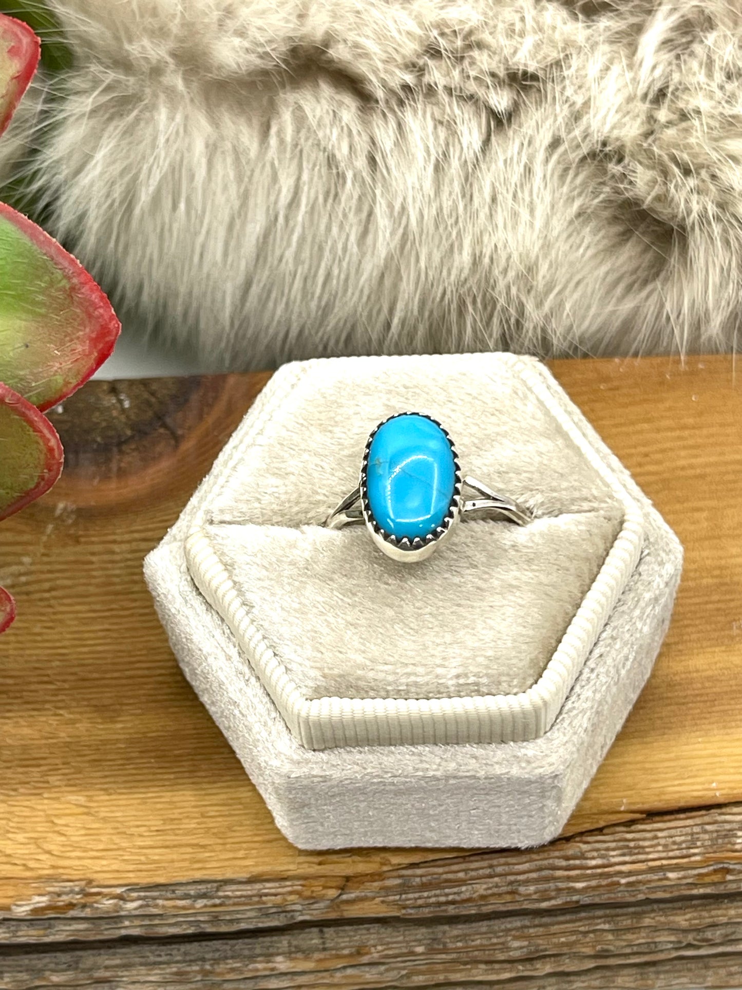 8.0 Blue Turquoise Ring by Letricia Largo, Navajo