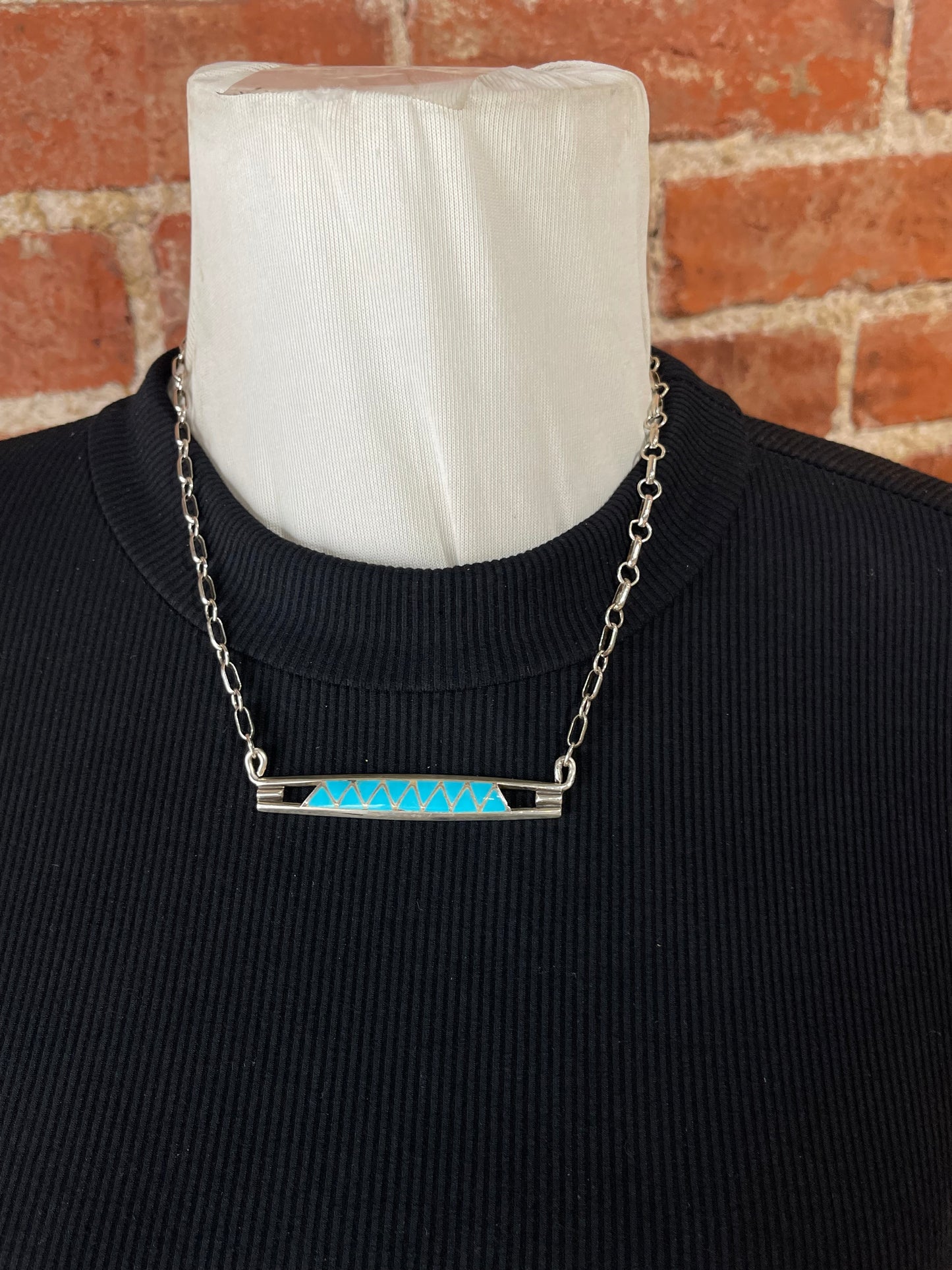 16" Zuni Inlay Bar Necklace by Leonard Koinoa, Zuni
