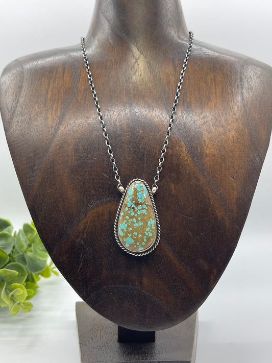 16" #8 Turquoise Teardrop Necklace by Johnny Dixon, Navajo