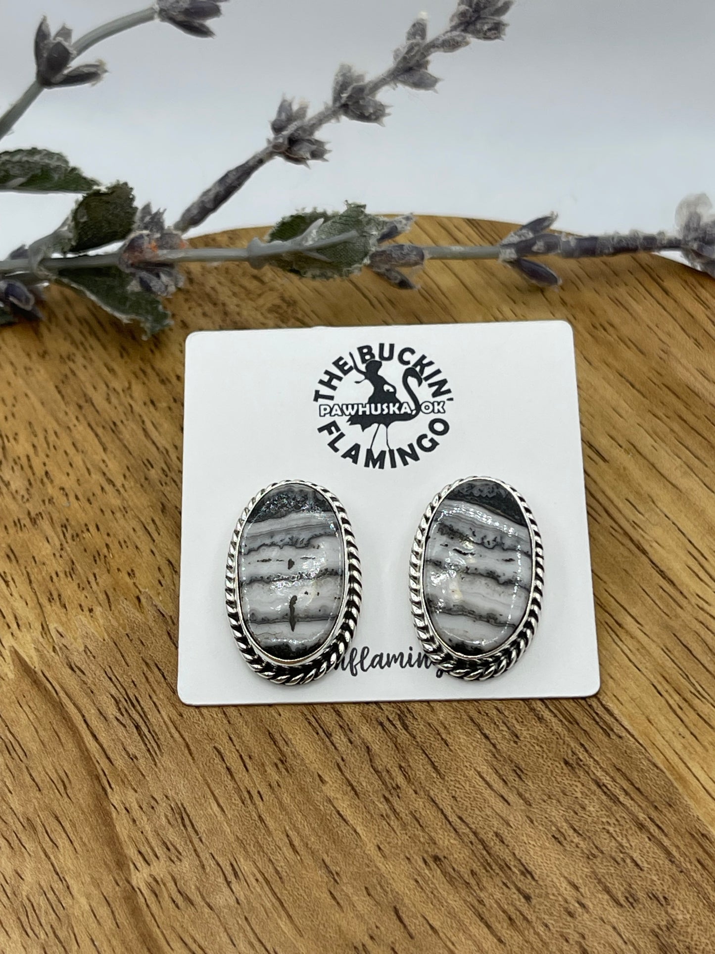 Dendrite Opal Agate Oval Post Earrings, Navajo