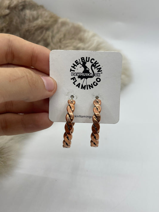 Twisted Copper Hoop Post Earrings by Tahe, Navajo
