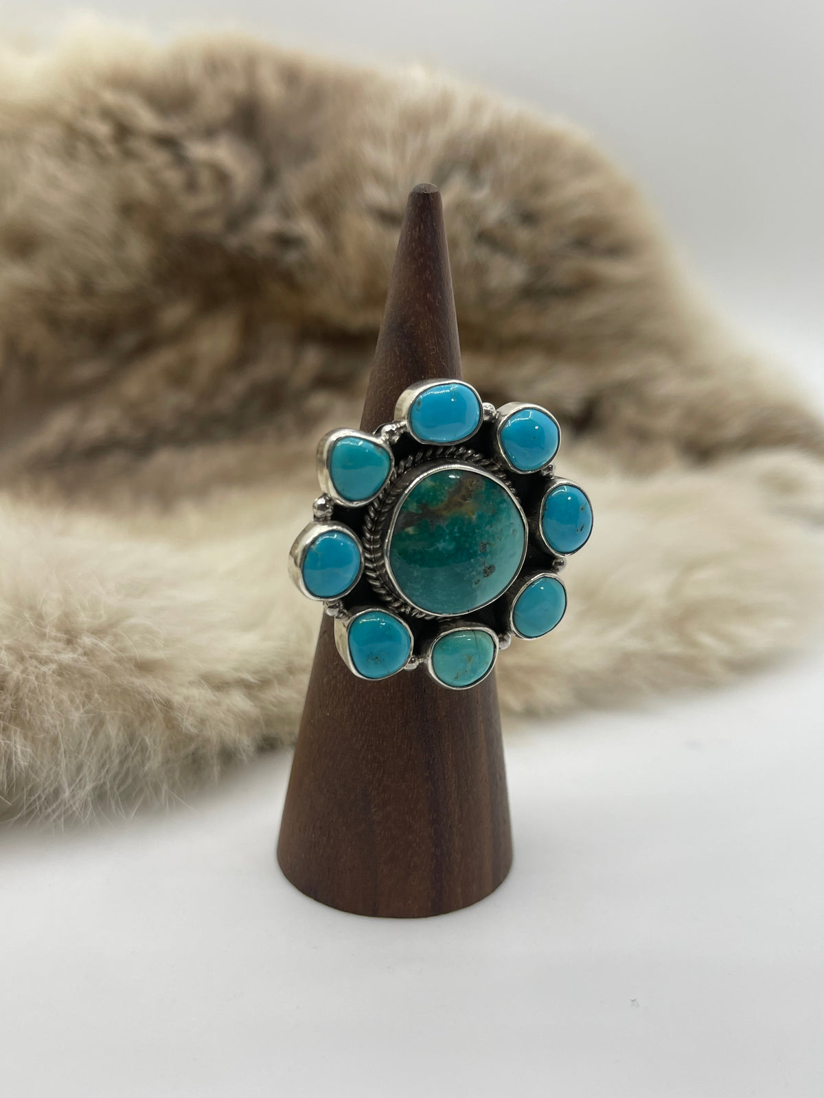 Adjustable 6.0-11.0 Turquoise Cluster Ring