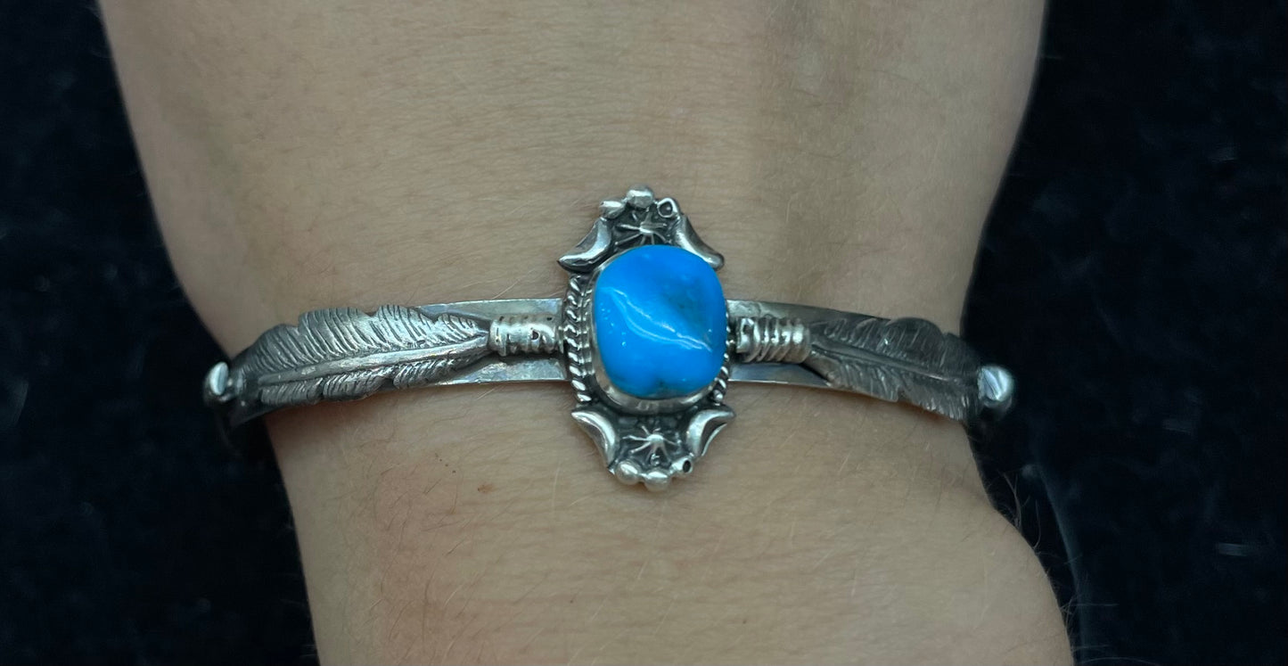 6"-6 1/2" Turquoise Feather Cuff Bracelet by Bobby Platero, Navajo