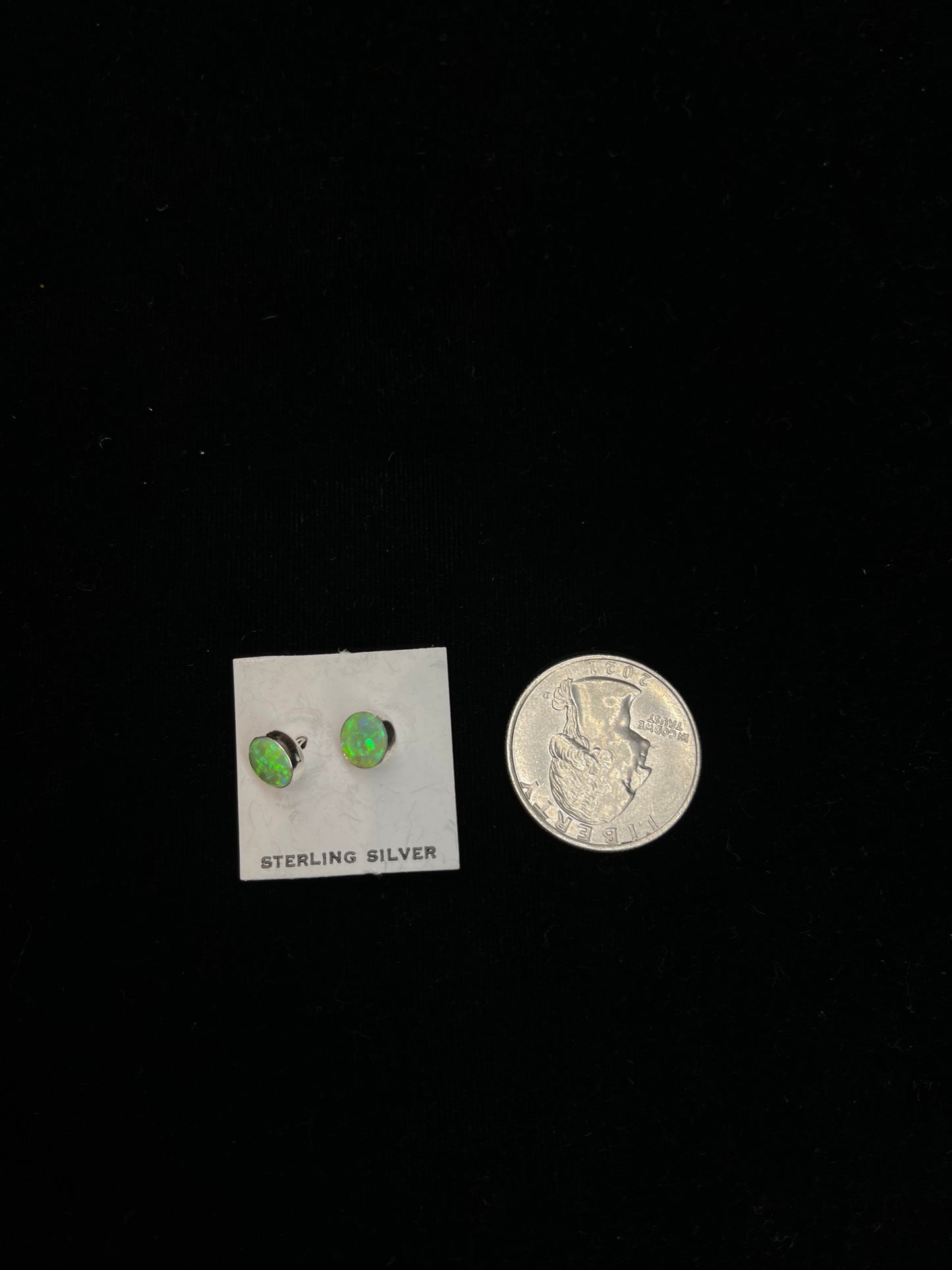 Green Opal Circle Post Earrings