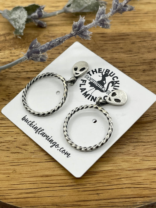 LOT 61 6/14 Silver Alien Post Hoop Earrings by Sonyei Coho, Navajo