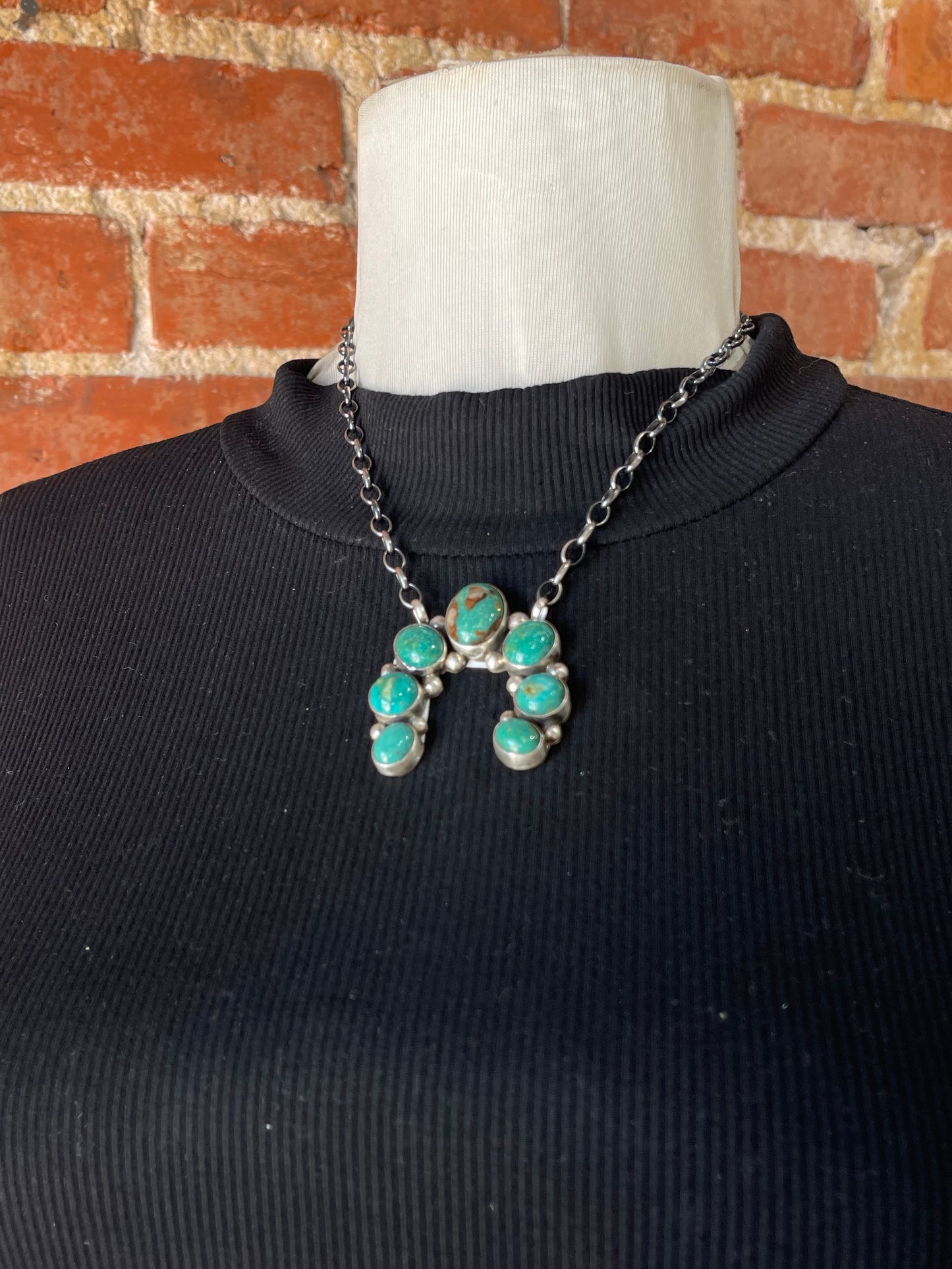 LOT 14 A 10/19 Kingman Turquoise Naja Necklace by Augustine Largo, Navajo