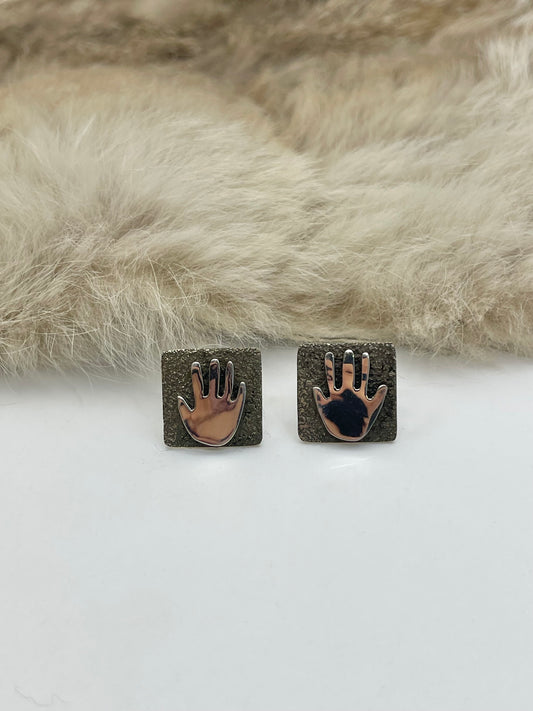 Mini Hand Petroglyph Post Earrings by Alex Sanchez, Navajo
