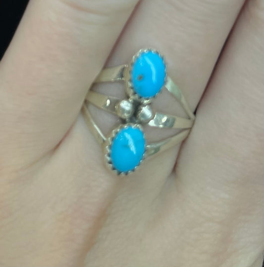 6.5 2 Stone Turquoise Ring by Begay, Navajo