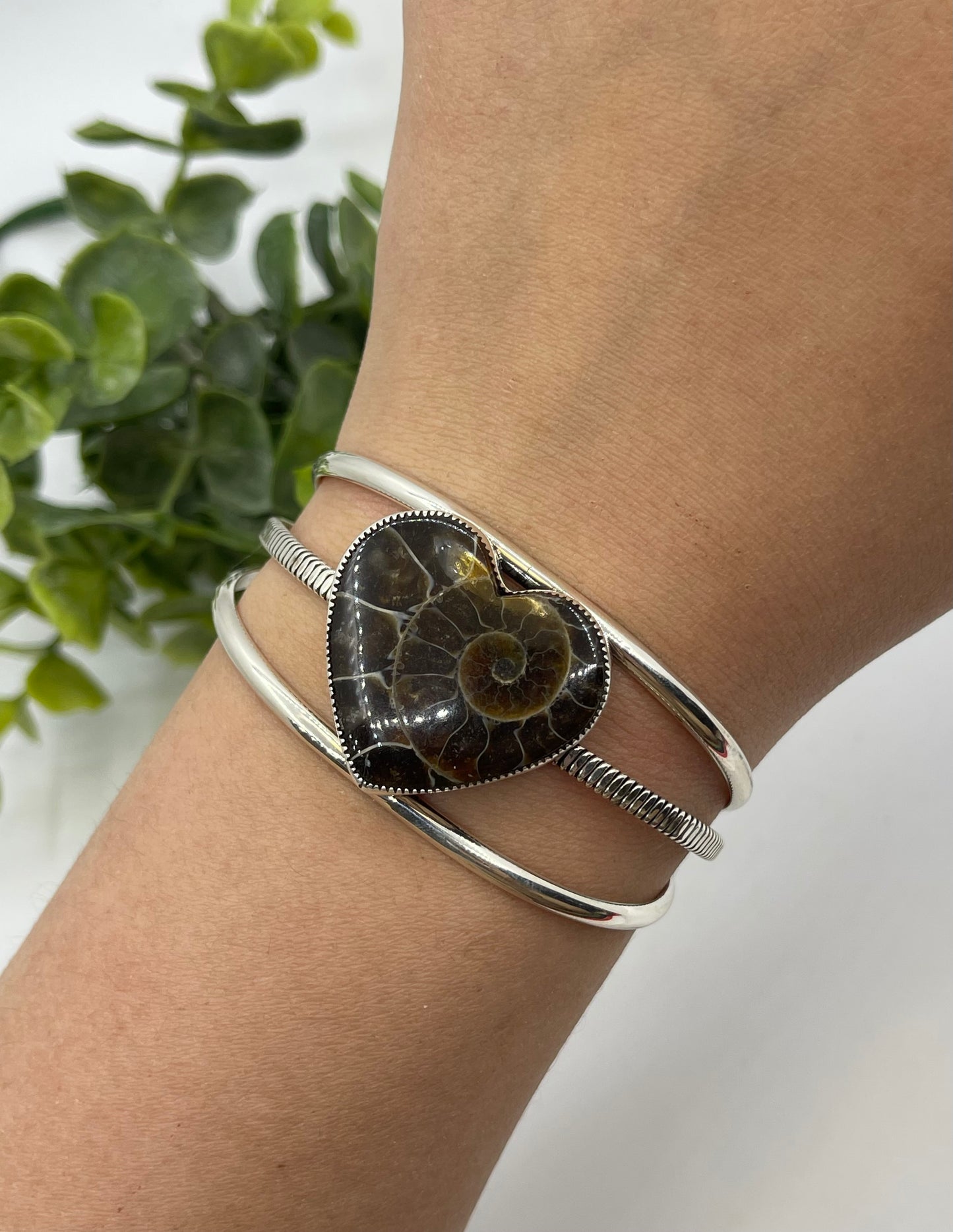 5.5" - 7" Ammonite Fossil Heart Cuff
